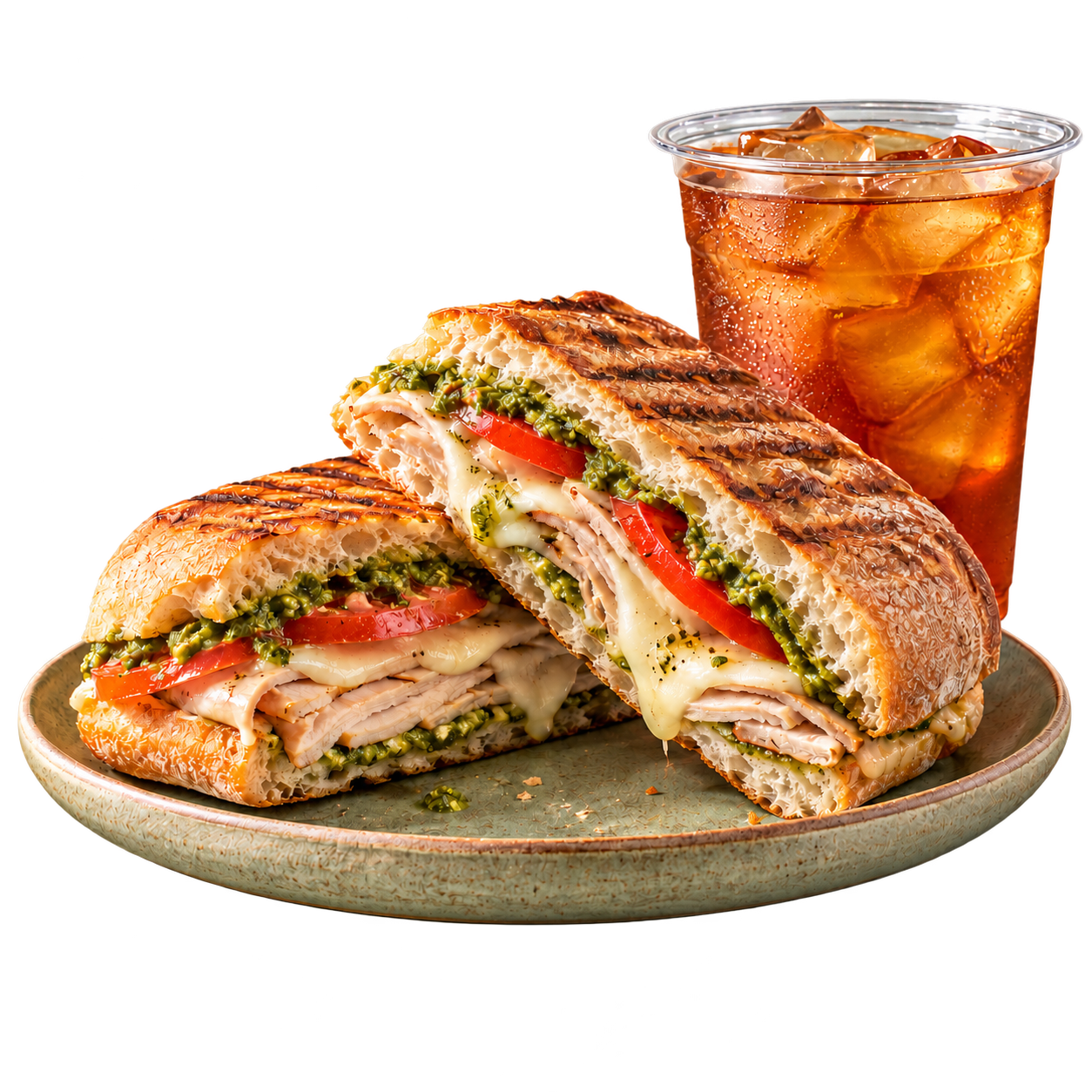 Grilled panini with a cold drink